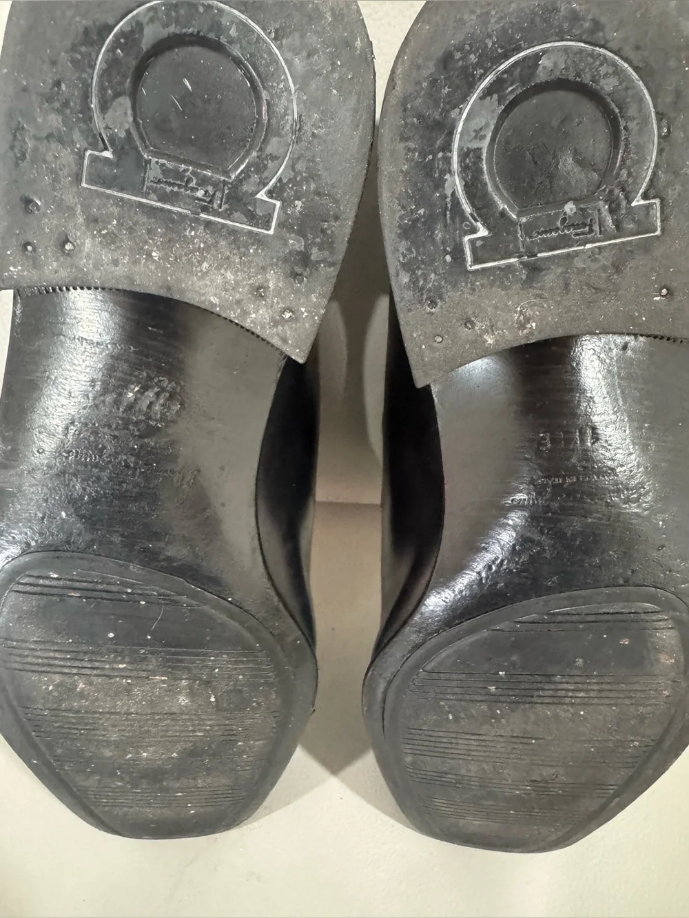 Salvatore Ferragamo Black Leather Slip-On Loafers with Silver Bit